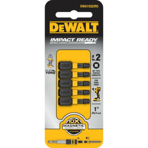 DeWalt® DWA1SQ2IR5 Impact Ready® Square Insert Bit, #2, 1", 5-Pack