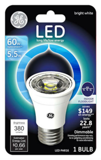 GE Lighting 26384 Energy Smart LED Dimmable PAR16 Floodlight Bulb, White, 5.5W