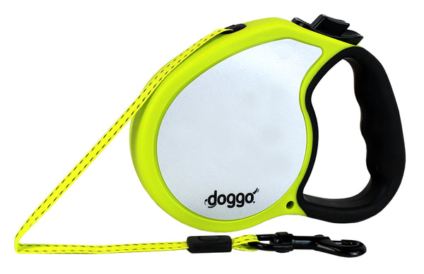 Doggo® DGO-RLSH-NY-MD Reflective Retractable Leash, Medium, 16', Neon Yellow