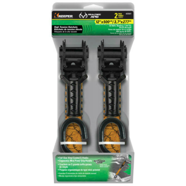 Keeper® 43561 High-Tension Ratchet Tie-Down, Blaze Camo, 1" x 12', 2-Pack