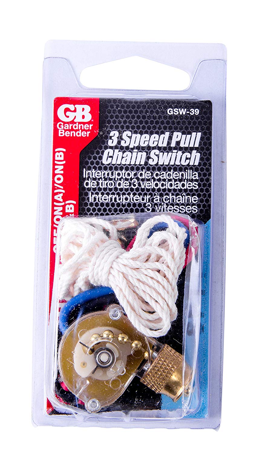 GB Electrical GSW-39 Variable Speed & Two Circuit Pull-Chain Switch, DP3T