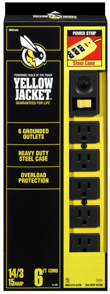 Coleman Cable® 5139 Yellow Jacket® 6-Outlet Metal Power Strip with 6' Cord