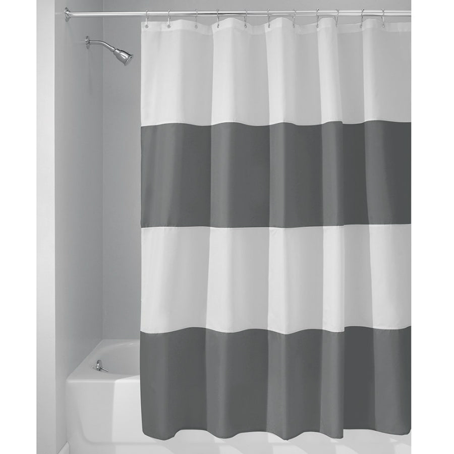 InterDesign 26915 Charcoal & White Waterproof Fabric Shower Curtain, 72" x 72"