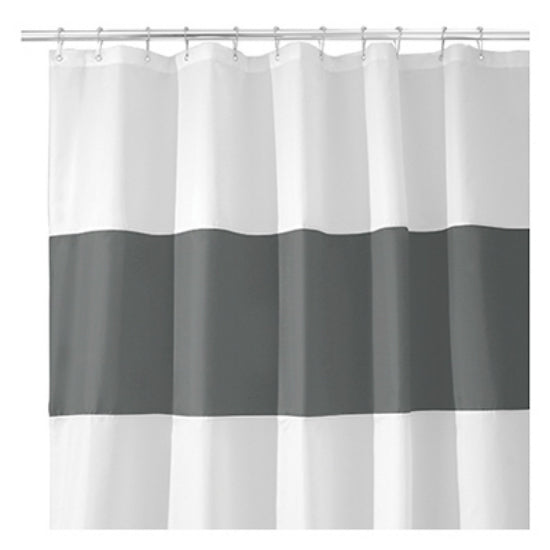 InterDesign 26915 Charcoal & White Waterproof Fabric Shower Curtain, 72" x 72"
