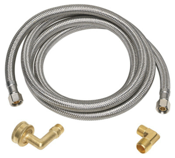 Homewerks 7223-72-38-6E Braided S. Steel Dishwasher Line w/Elbow, 3/8"x3/8"x72"