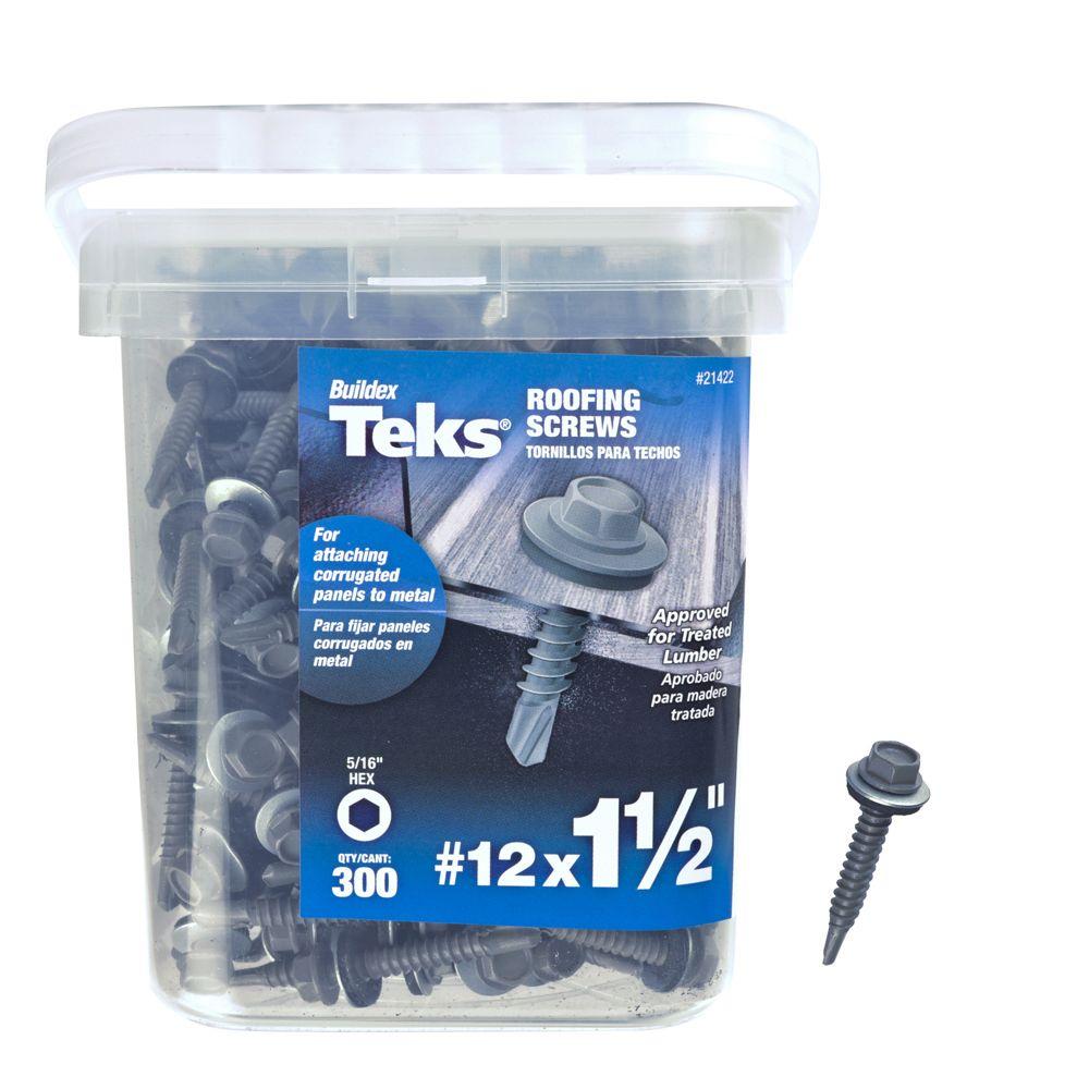 Teks 21422 Metal Hex-Head Roofing Screws, #12 x 1-1/2", 300-Count