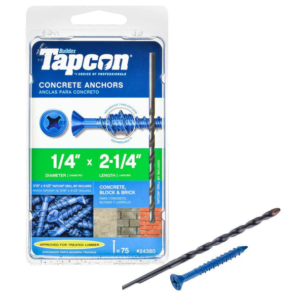 Tapcon® 24380 Phillips Flat-Head Concrete Anchors, 1/4" x 2-1/4", 75-Count