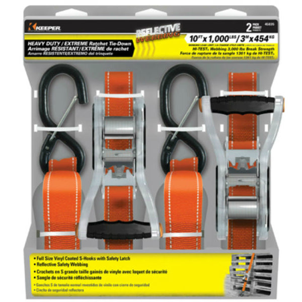 Keeper® 45835 Tie Down with Reflective Webbing, 1-1/4" x 10', 2-Pack