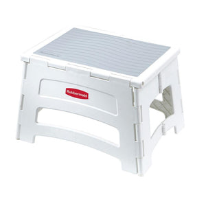 Rubbermaid® RM-PL1W Single-Step Plastic Folding Stool, 300 Lb Capacity