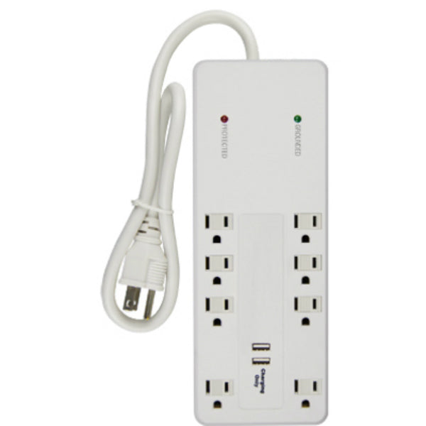Master Electrician PS-823F-2A Power Strips with 6' Cord, 8 Outlet, White