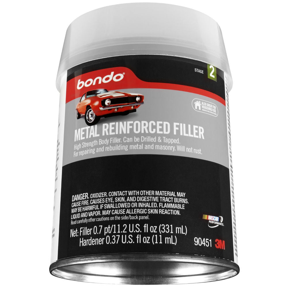 Bondo Metal Reinforced Filler - High Strength Filler, Can Be Drilled and Tapped - Will Not Rust, 11.2 fl oz with 0.37 oz Hardener 90451