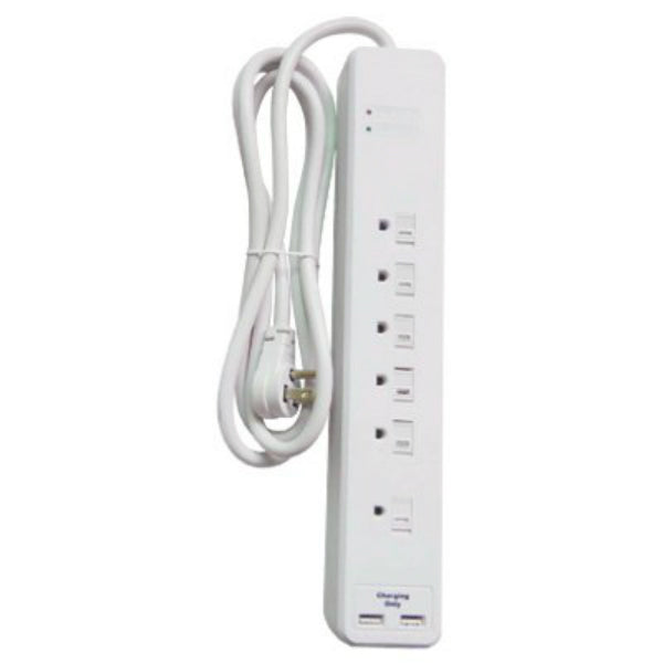 Master Electrician PS-672F-3A 6-Outlet Surge Strip with 6' Power Cord, White