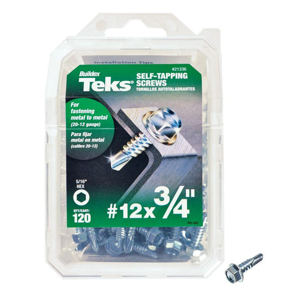 Teks 21336 Self-Tapping Hex-Washer-Head Drill Point Screws, #12 x 3/4", 120-Ct