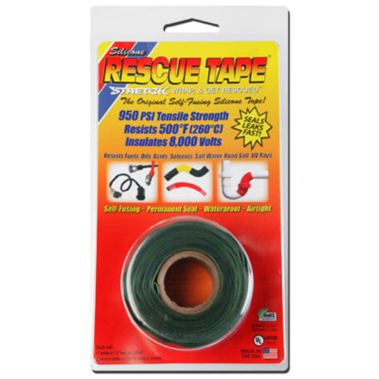 Rescue Tape RT1000201207USC Self-Fusing Silicone Tape, 1"x12', Green, 0.30 Thick
