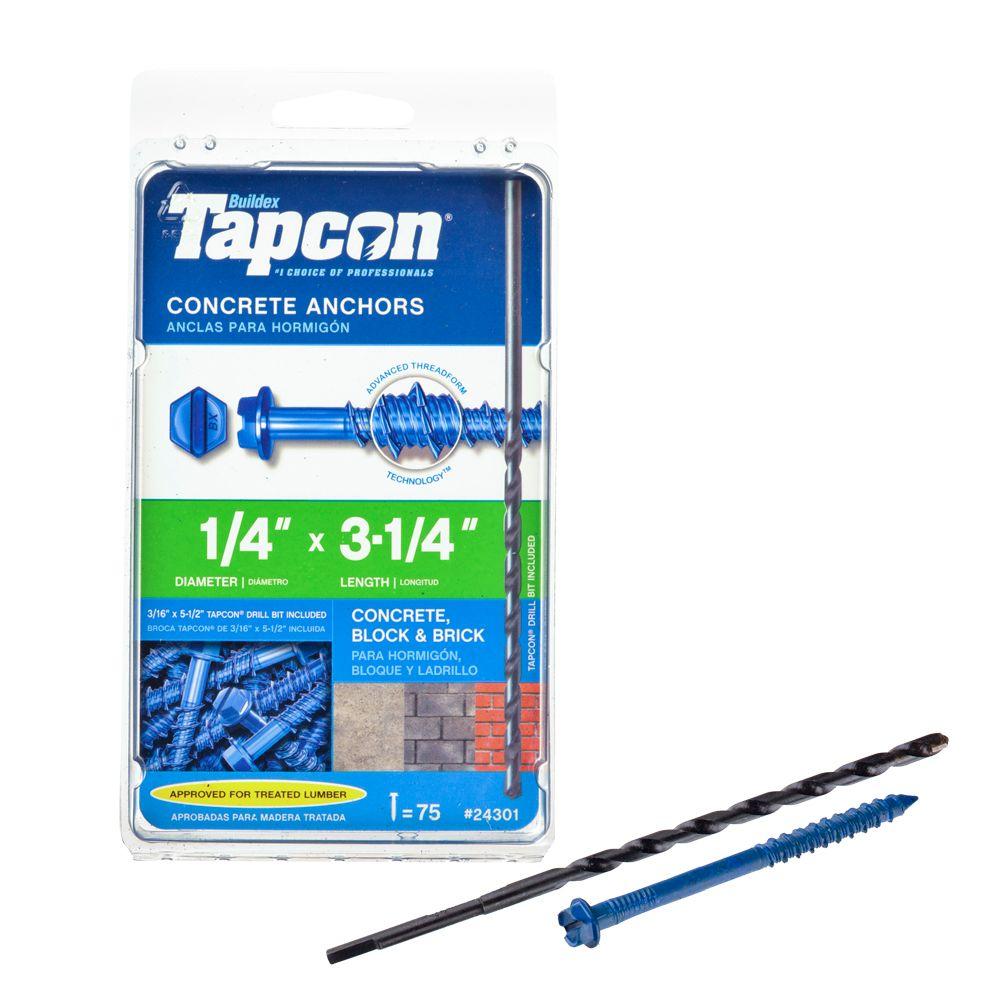 Tapcon® 24301 Hex-Washer-Head Concrete Anchors, 1/4" x 3-1/4", 75-Count