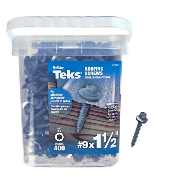 Teks 21406 Drill Point Hex-Head Roofing Screws, #9 x 1-1/2", 400-Count