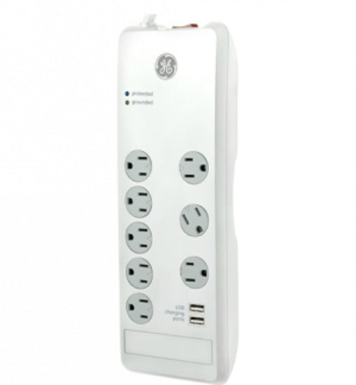 GE 30474 Surge Protector with Twist To Lock Safety Covers, 8-Outlet, 2-USB