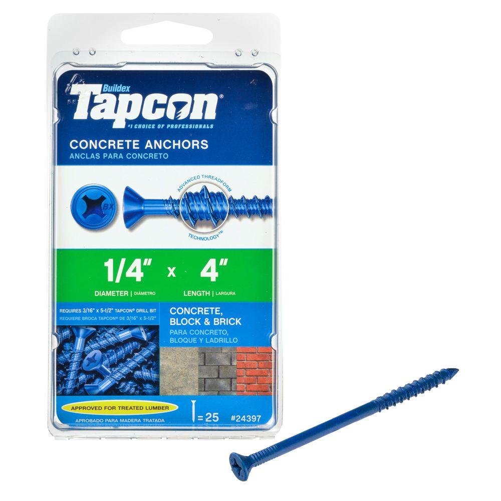Tapcon® 24397 Phillips Flat-Head Concrete Anchors, Blue, 3/16"x2-1/4", 25-Count
