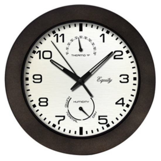 Equity® 404-2631 Wall Clock with Temperature & Humidity Gauges, Black, 10"