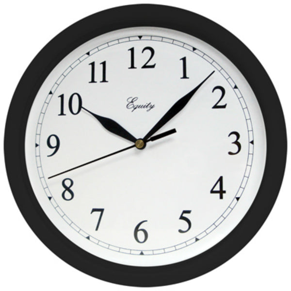Equity® 25203 Round Wall Clock with Plastic Black Case & White Dial, 10"