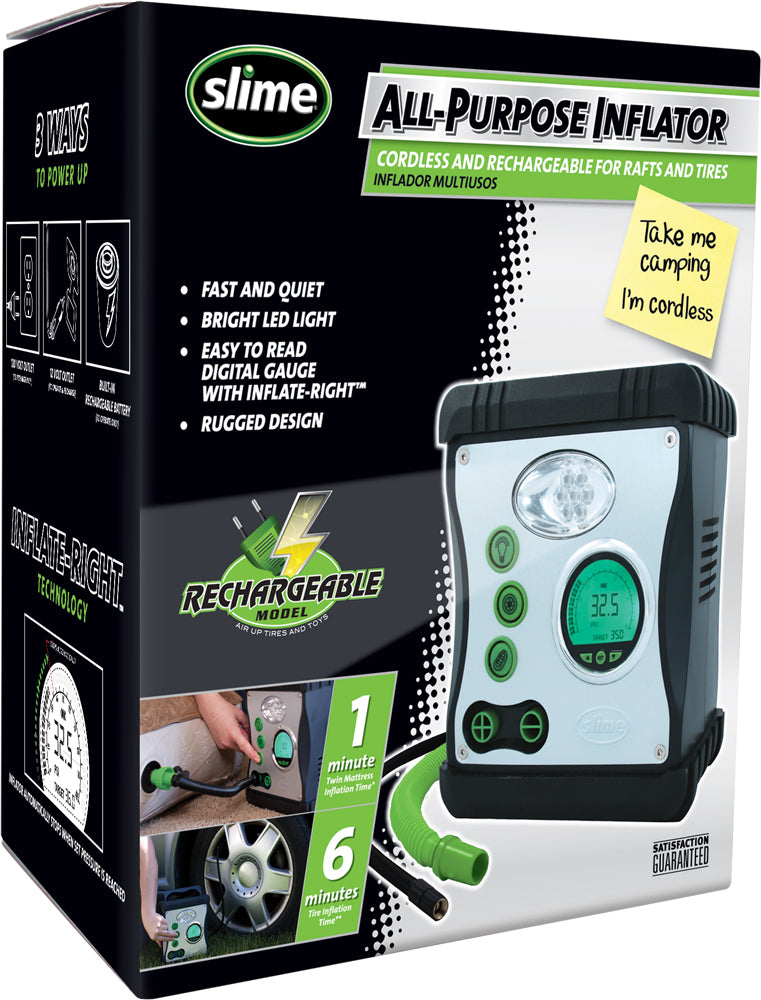 Slime® 40028 Rechargeable All-Purpose Tire Inflator with LED Light, 12-Volt