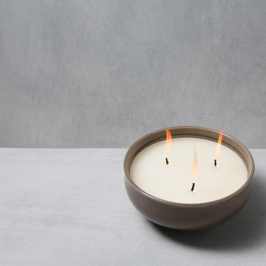 Lamplight 1414117 Ceramic Crackle Triple Wick Citronella Candle, Warm Gray