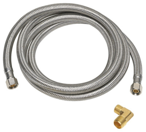 Homewerks® 7223-72-12-6E Braided S. Steel Dishwasher Line w/Elbow, 1/2"x3/8"x72"