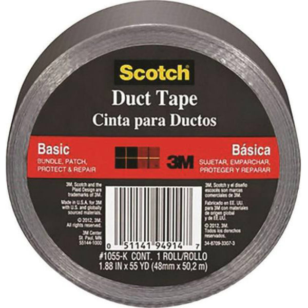 Scotch 1055 Utility Basic Duct Tape, 1.88" x 55 Yd, Silver