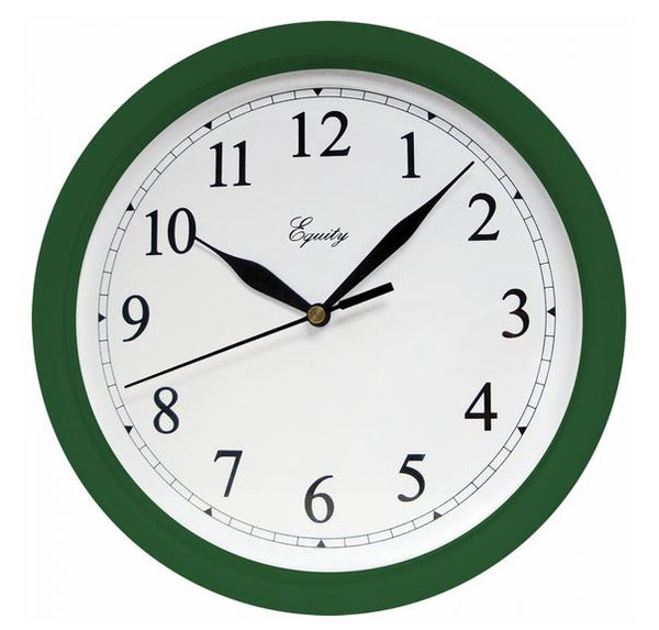 Equity® 25205 Plastic Analog Quartz Wall Clock, Green Case with White Dial, 10"