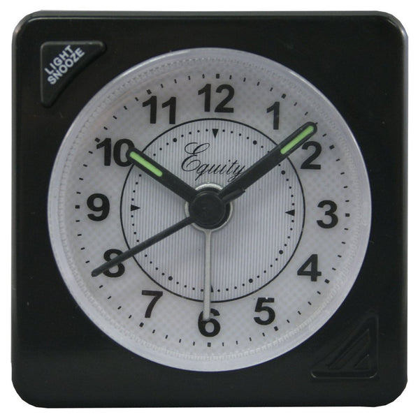 Equity® 20078 Quartz Travel Alarm Clock,  Black Case with Alarm & Snooze