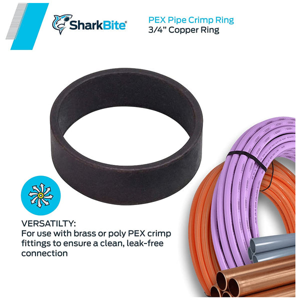 SharkBite 23103CP25 Barbed Copper Crimp Ring, 3/4", 25-Pack
