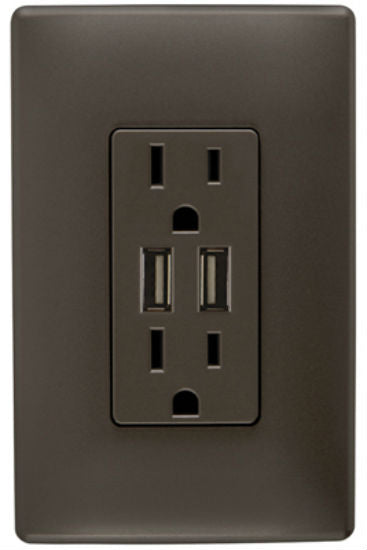 Pass & Seymour® TM826USBDBCCV4 Combo USB Charger, 15 Amp, Dark Bronze