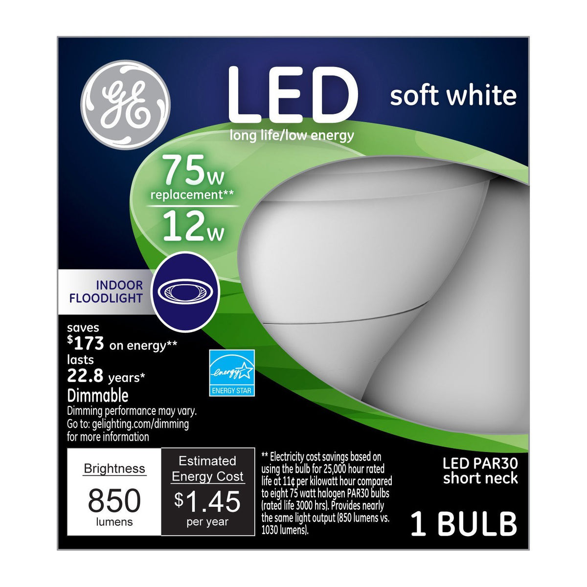 GE Lighting 96843 Dimmable PAR30 LED Bulb, Soft White, 850 Lumens, 2700K, 12W