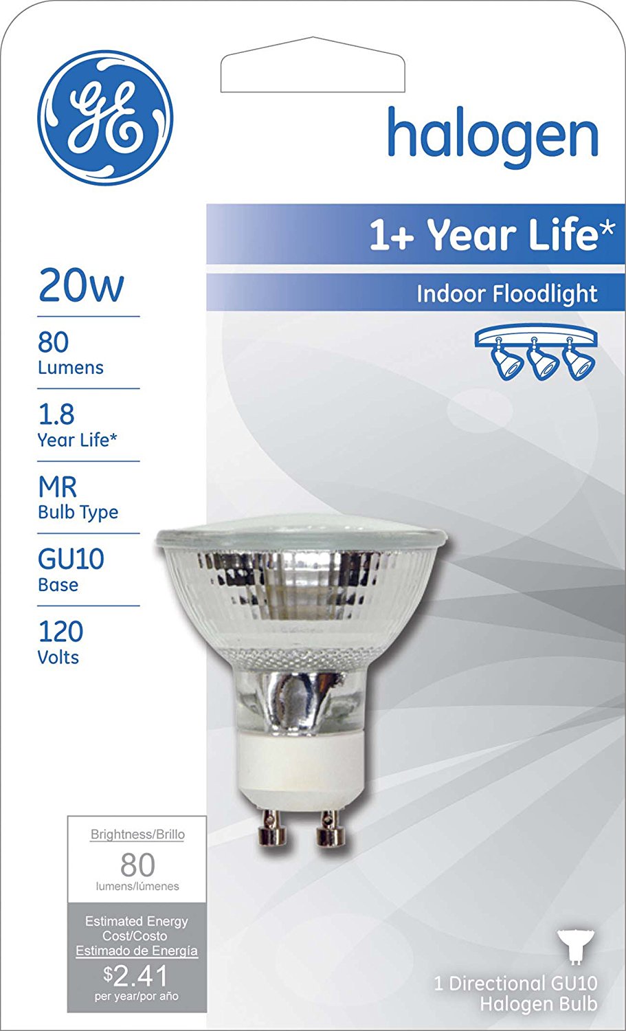 GE Lighting 84940 Quartz Halogen GU10 Base MR16 Floodlight Bulb, 20W, 120V
