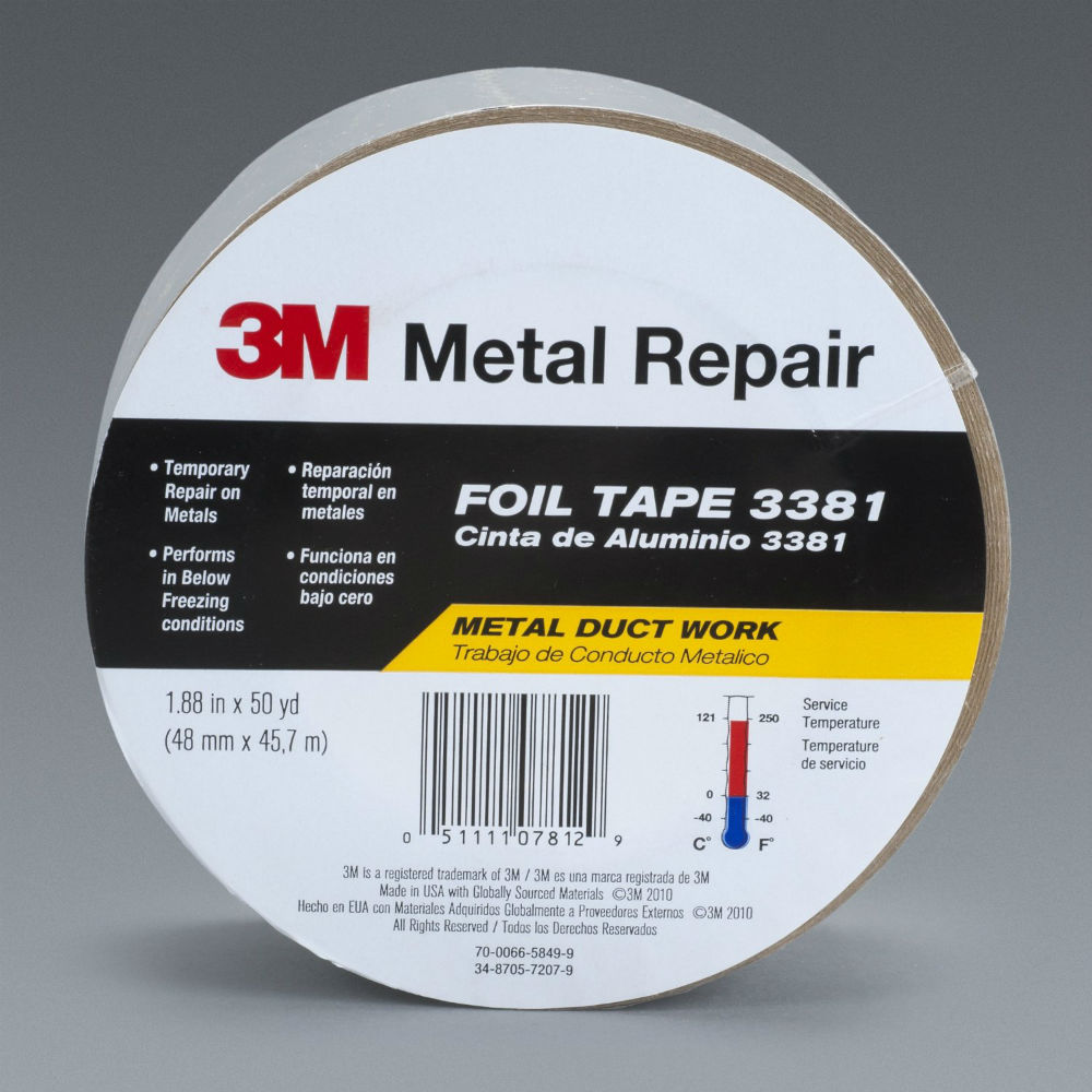 3M™ 3381 Aluminum Foil Tape, Silver, 2.7 Mil, 1.88" x 50 Yd