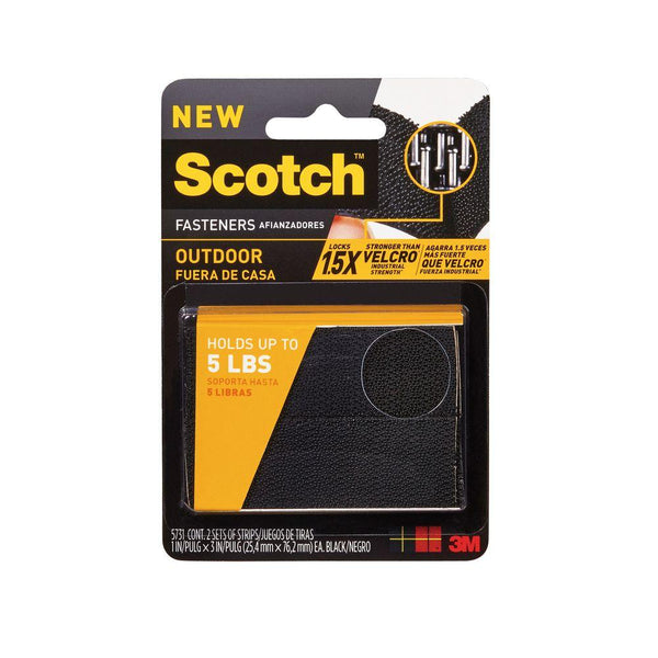 Scotch RF5731 Self-Stick Reclosable Outdoor Fastener, 1" x 3", Black