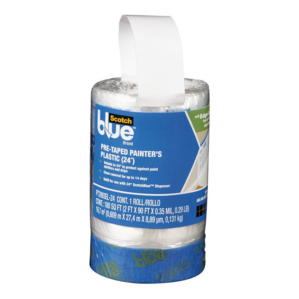 ScotchBlue PT2093EL-24 Pre-Taped Painter's Plastic, 24", Blue