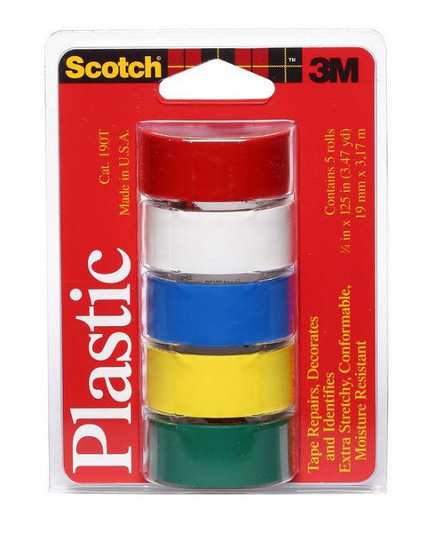 Scotch® 190T Colored Plastic Tape, Assorted, 3/4" x 125", 5 Pack