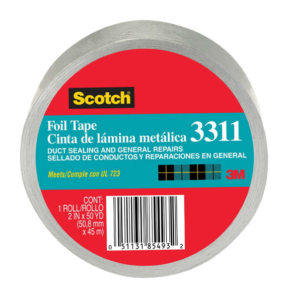 Scotch® 33311-50A Aluminum Foil Tape, Silver, 3.6 Mil, 2" x 50 Yd