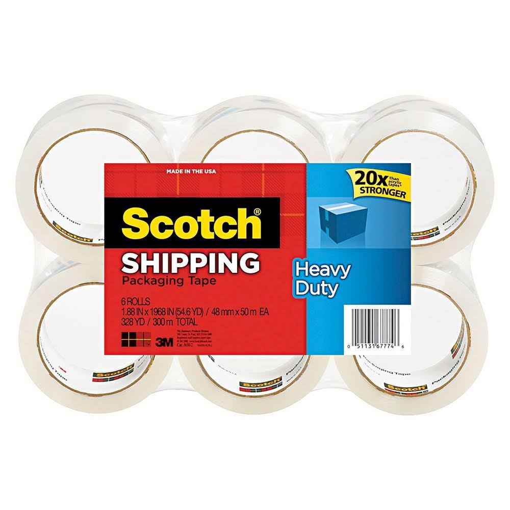 Scotch® 3850-6 Heavy Duty Shipping Packaging Tape, Clear, 1.88"x54.6 Yd, 6-Rolls