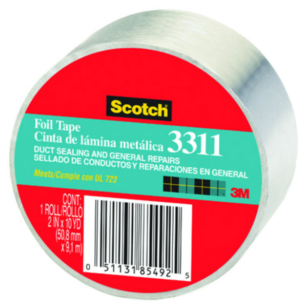 Scotch 3311-10A Aluminum Foil Tape, Silver, 3.6 Mil Thickness, 2" x 10 Yd