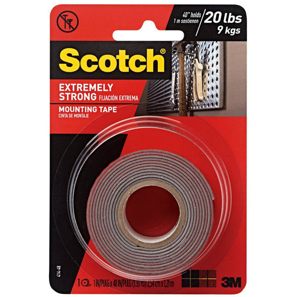 Scotch 414P Extreme Strong Mounting Tape, 1" x 60", Red