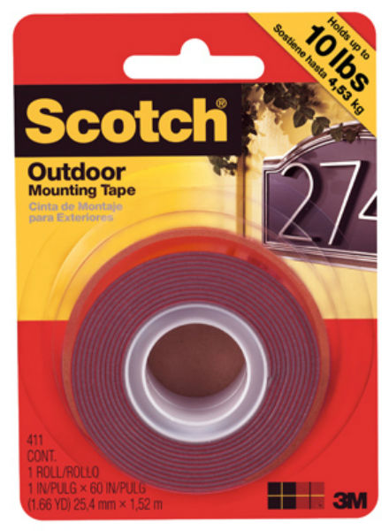 Scotch 411P Outdoor Mounting Double Sided Tape, 1" x 60",Black