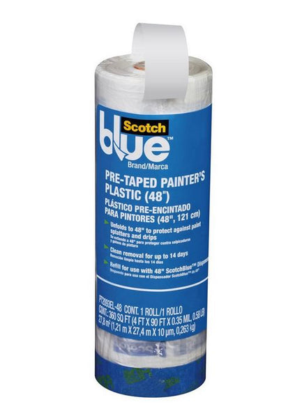 ScotchBlue PT2093EL-48 Pre-Taped Painter's Plastic, 48" x 30 Yd, Blue