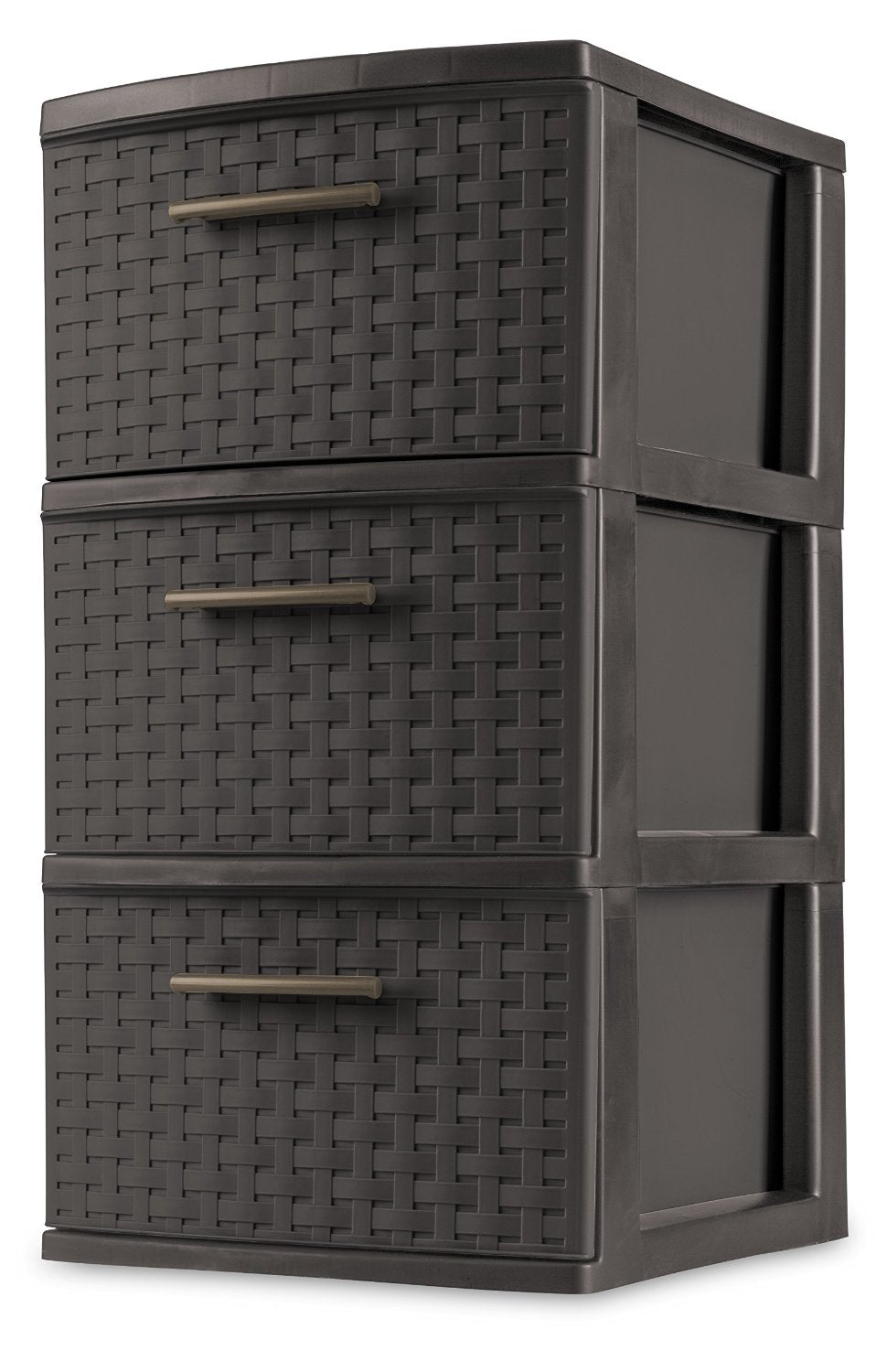 Sterilite 26306P02 Decorative 3-Drawer Storage Weave Tower, Espresso