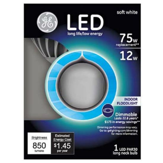 GE 96847 Long Neck Dimmable PAR30 LED Bulb, Soft White, 12W, 850 Lumens, 2700K