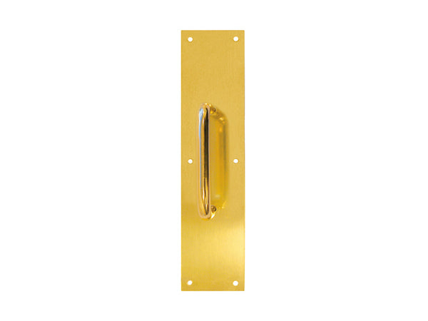 Tell DT100068 Door Pull Plate with 5.5" CTC Handle, Bright Brass, 3.5" x 15"