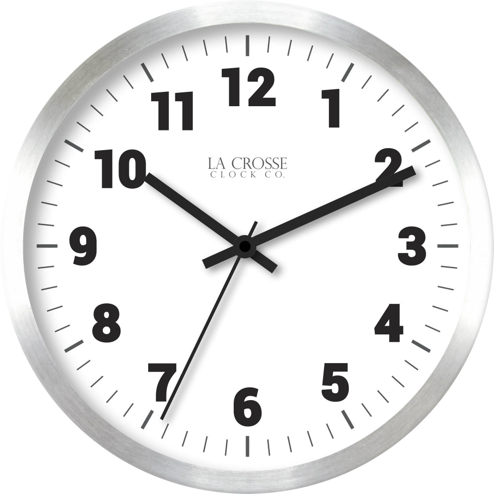 La Crosse® 404-2626  Quartz Movement Metal Wall Clock, Brushed Silver, 10"
