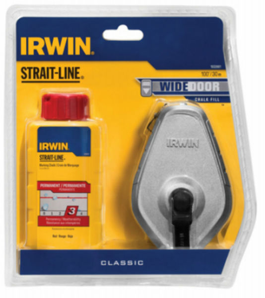 Irwin 1932881 Strait-Line Aluminum Classic Chalk Reel 100' & 4 Oz Red Chalk