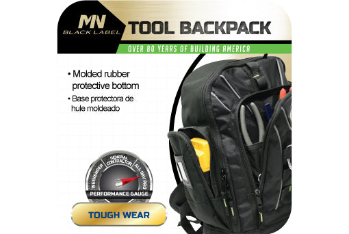 McGuire-Nicholas® BL-22419 Tool Backpack with Rubber Bottom, Black